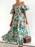 Floral Smocked Puff Sleeve Tiered Dress.