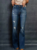 Distressed High-Waisted Flare Jeans.