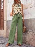 Printed Tank Top and Wide Leg Pants Set for Effortless Style - EBYNN
