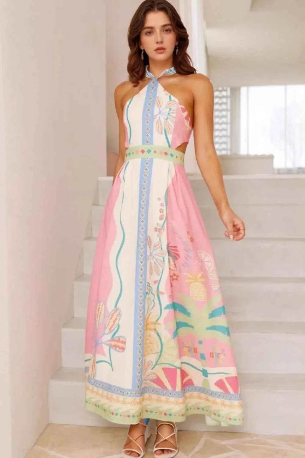 Women's Printed Halter Neck Maxi Dress.