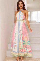 Women's Printed Halter Neck Maxi Dress.
