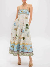 Ocean Print Spaghetti Strap Midi Dress.