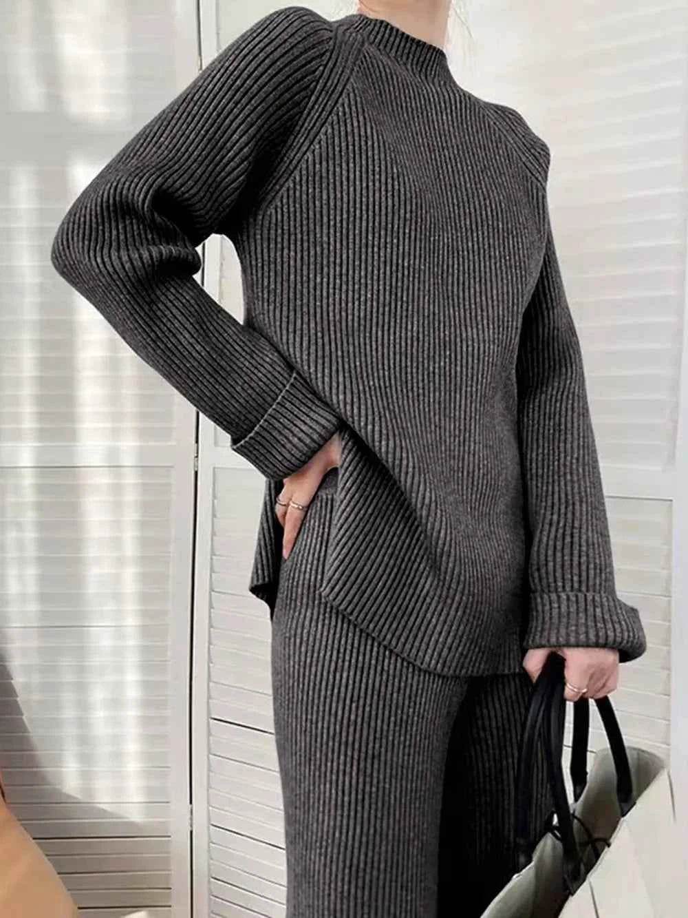 Mock Neck Raglan Sleeve Sweater Set - EBYNN