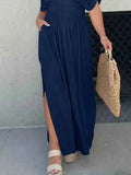 Plus Size Deep V-Neck Maxi Dress with Side Slit.