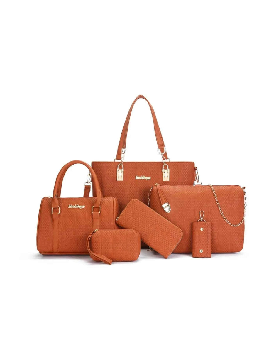 6-Piece Stylish Leather Textured Bag Set.