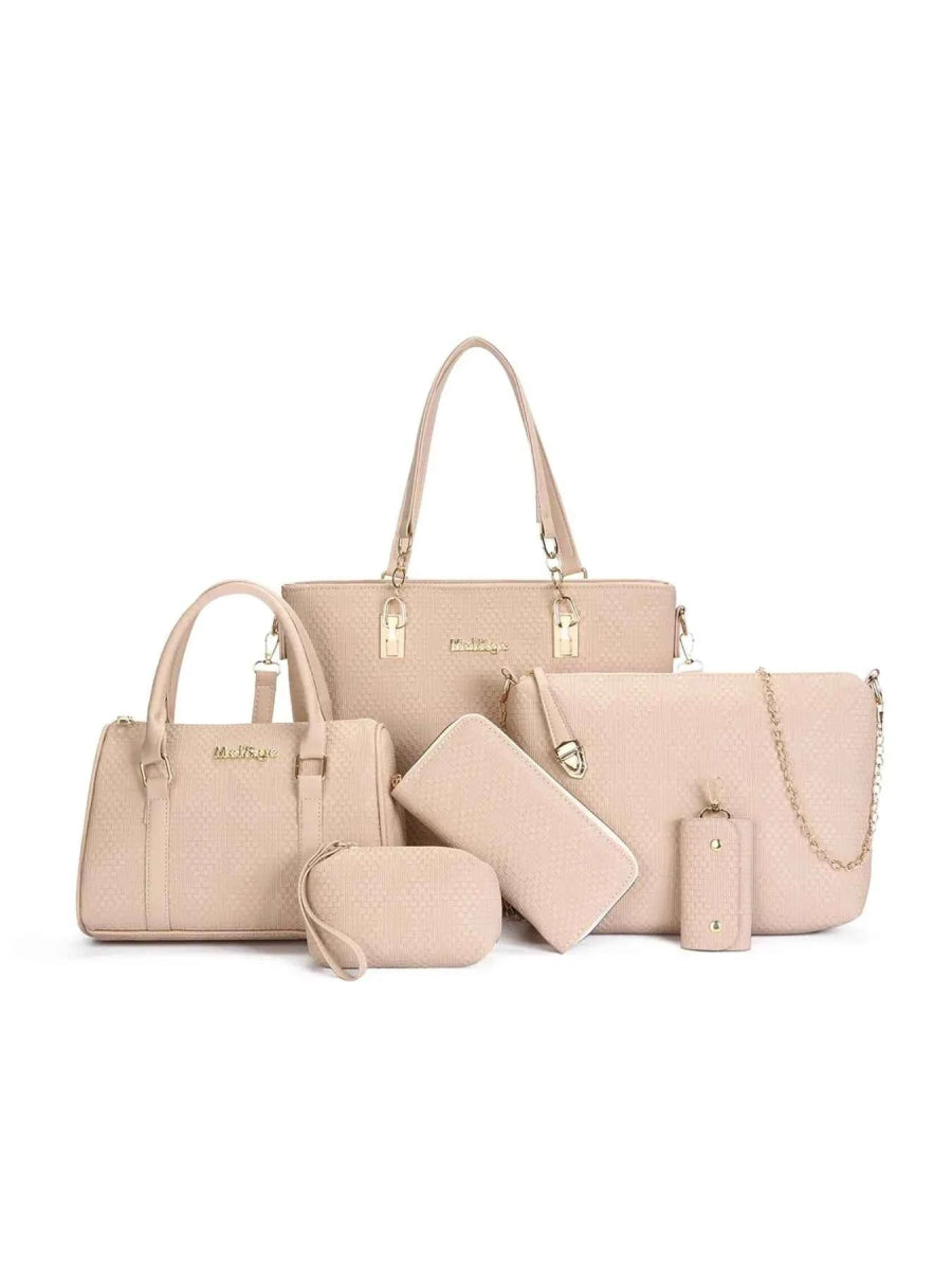 6-Piece Stylish Leather Textured Bag Set.