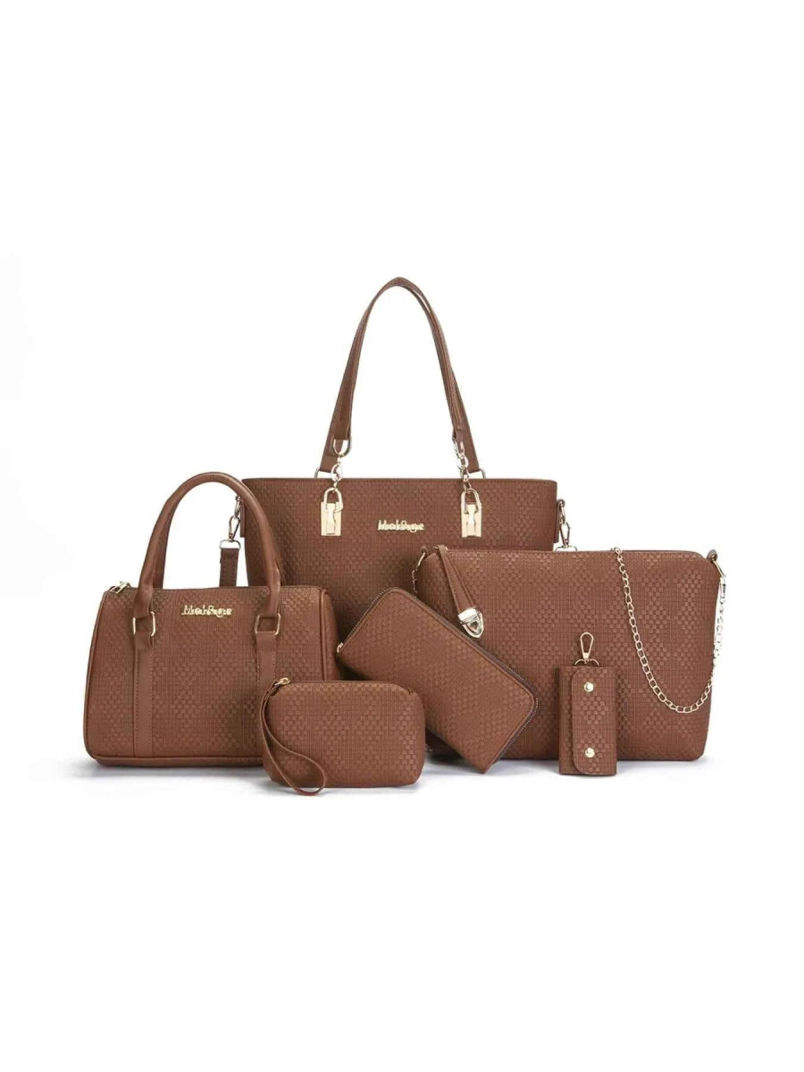 6-Piece Stylish Leather Textured Bag Set.