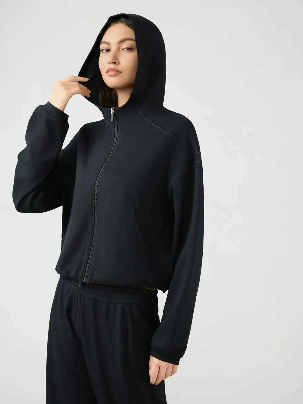 Millennia Zip Up Dropped Shoulder Active Hoodie.