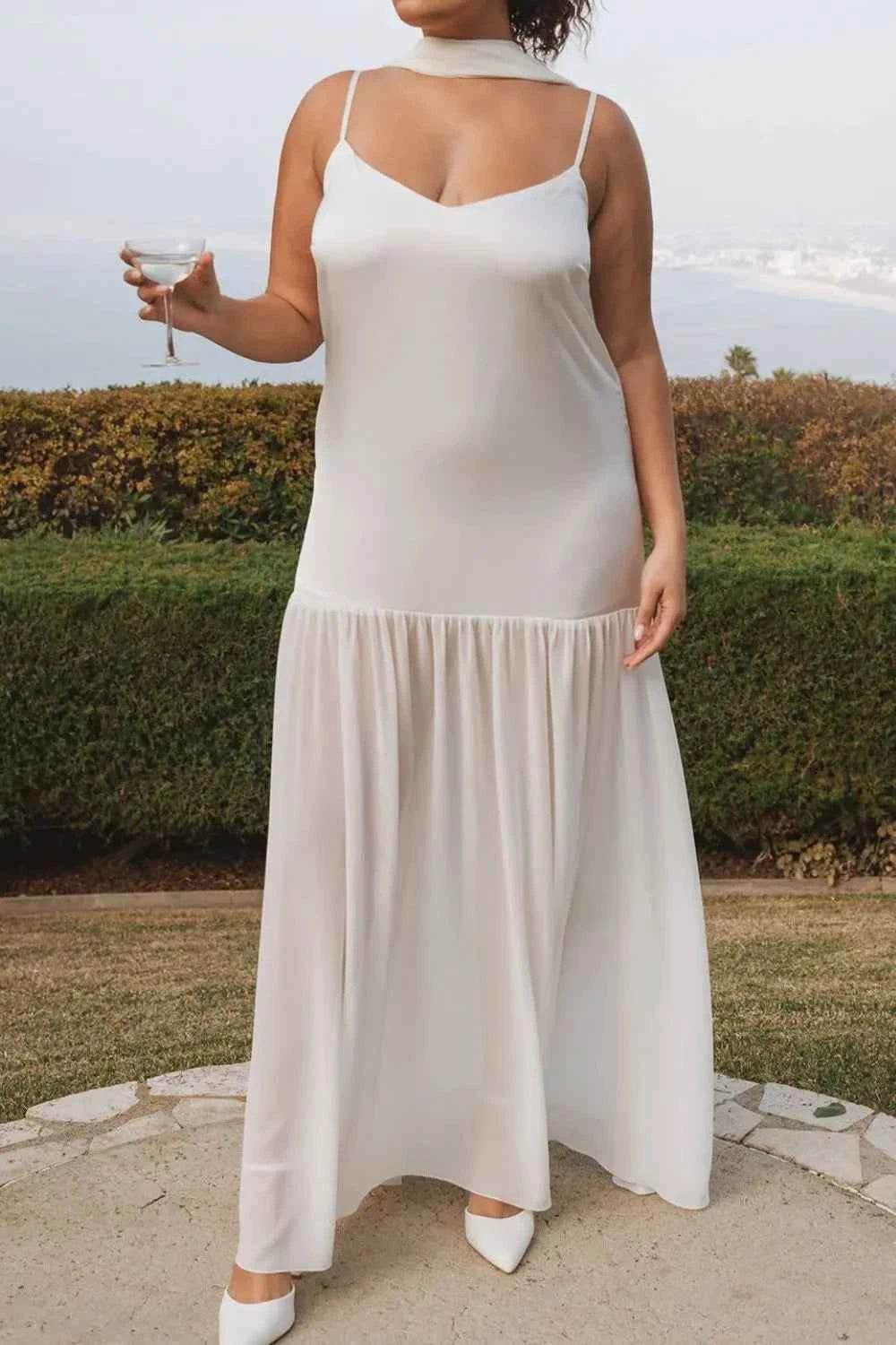 Adjustable Strap Maxi Cami Dress with Scarf.