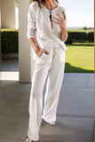 Round Neck Long Sleeve Top and Drawstring Pants Lounge Set.