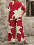 Printed V-Neck Top and Wide Leg Pants Set - EBYNN