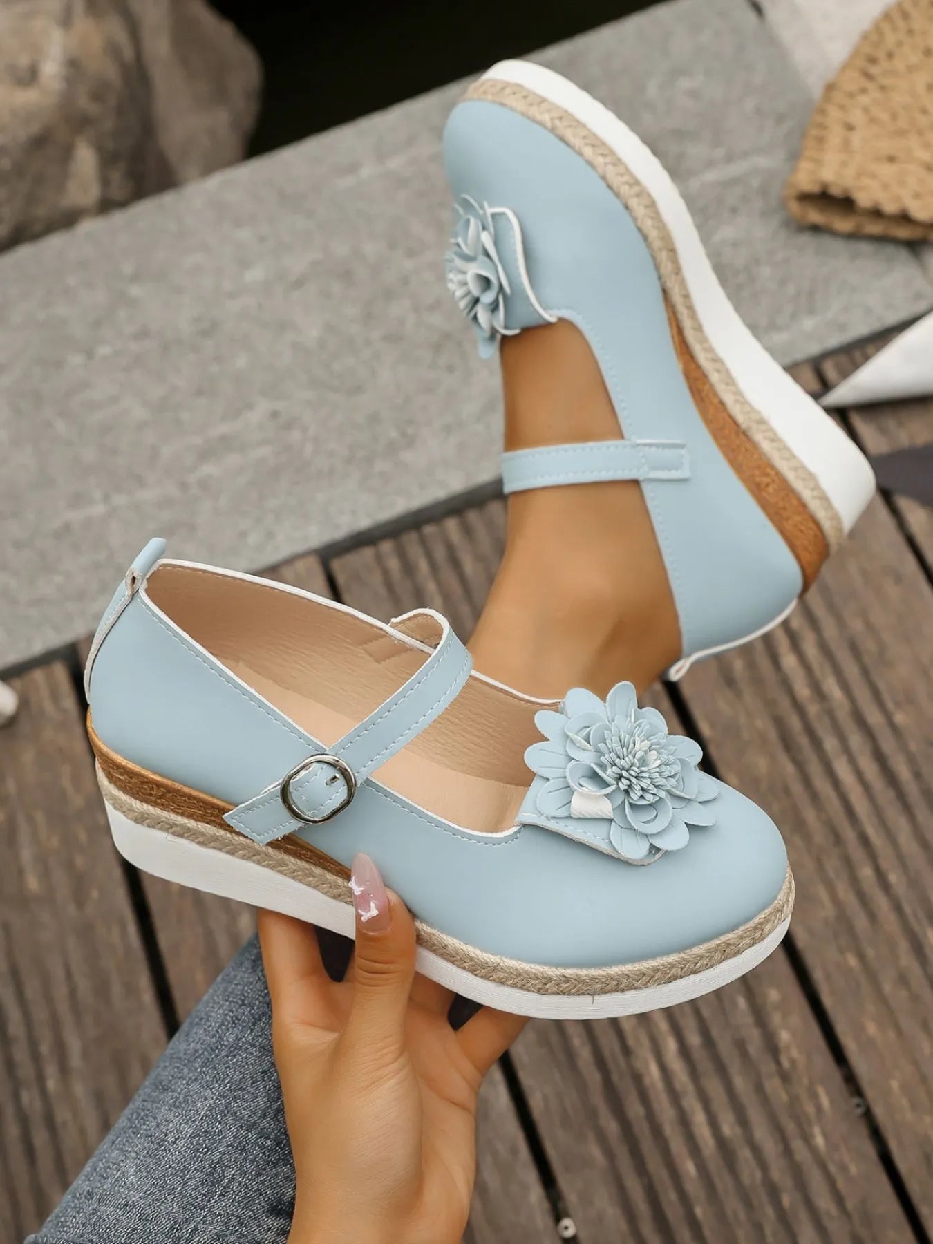 Flower Embellished Mary Jane Loafers.