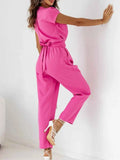 Surplice Cap Sleeve Tie Waist Jumpsuit.
