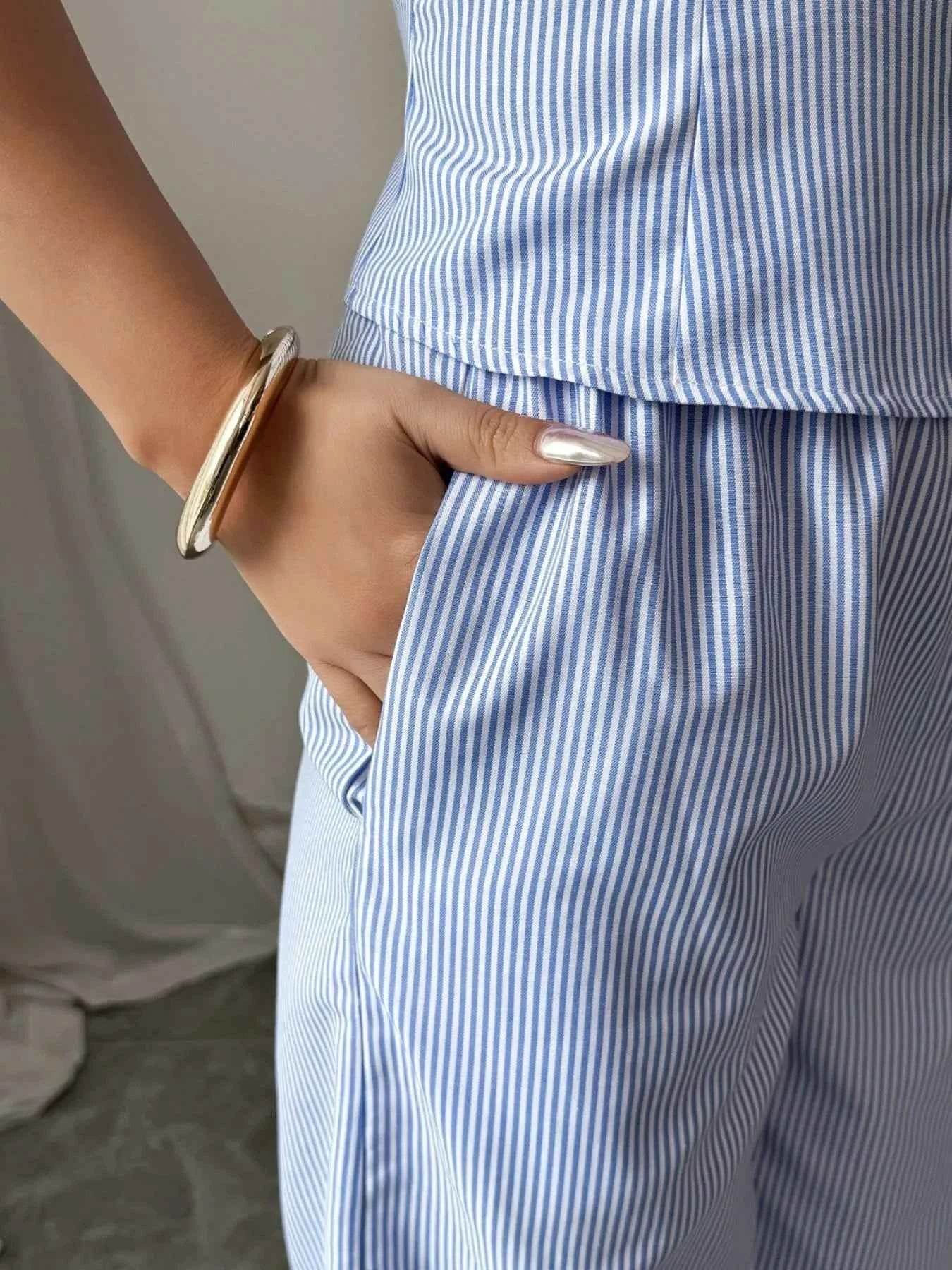 Striped Sleeveless Top and Pants Set - EBYNN