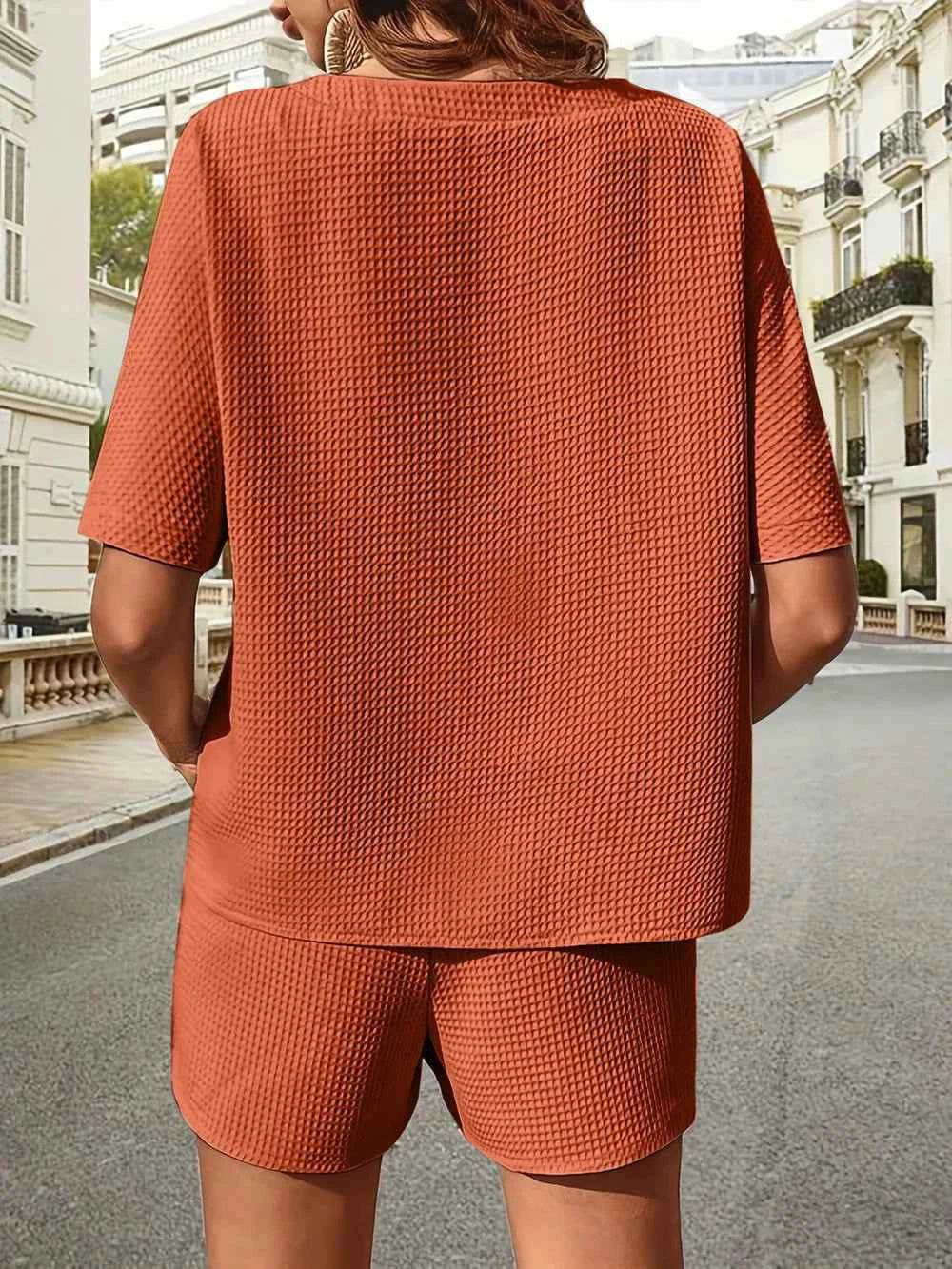 Waffle Knit Top and Shorts Set for Ultimate Comfort and Style - EBYNN