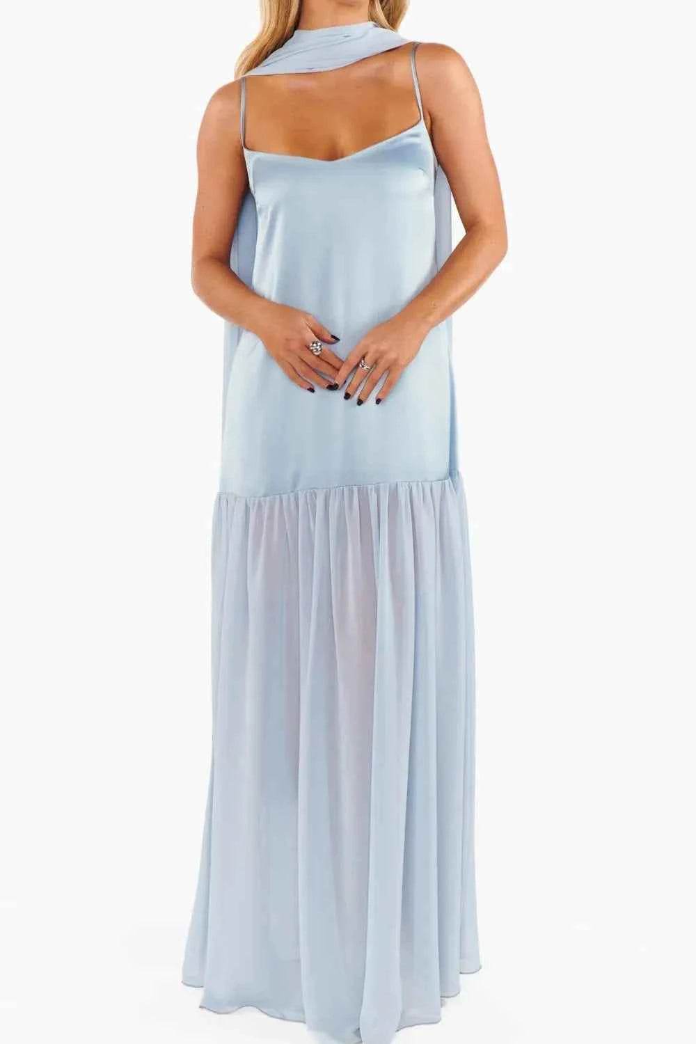 Adjustable Strap Maxi Cami Dress with Scarf.
