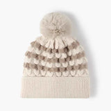 Striped Contrast Knit Hat with Pom-pom.