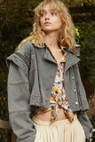 Cropped Denim Jacket with Functional Zipper Detail.