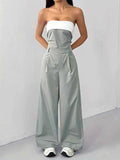 Strapless Color Block Wide Leg Jumpsuit.