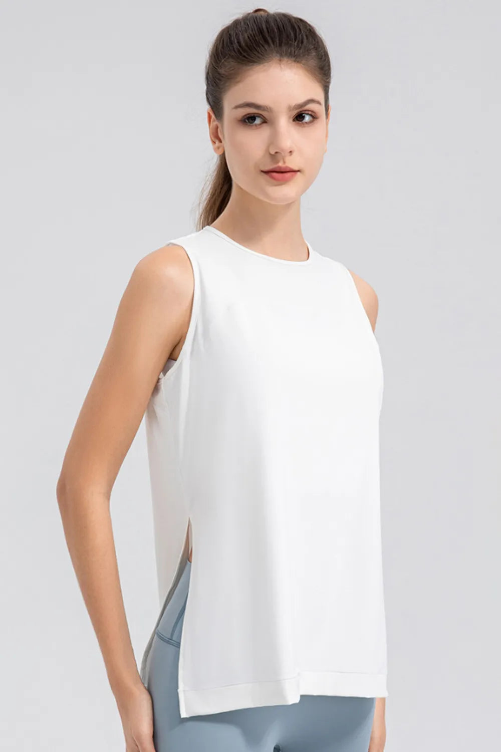 Slit Round Neck Tank Top.