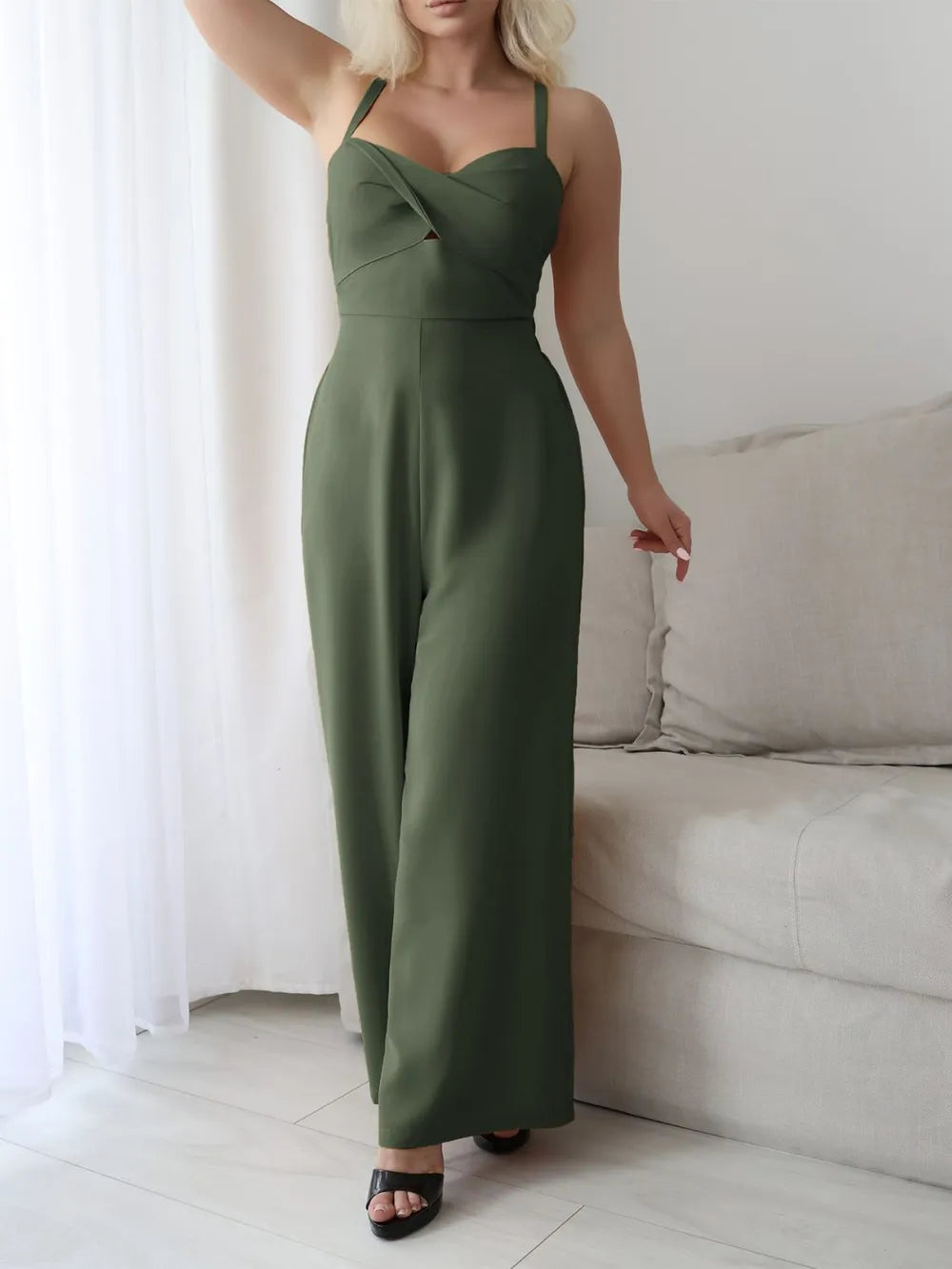 Devine Tie Back Backless Crisscross Jumpsuit.