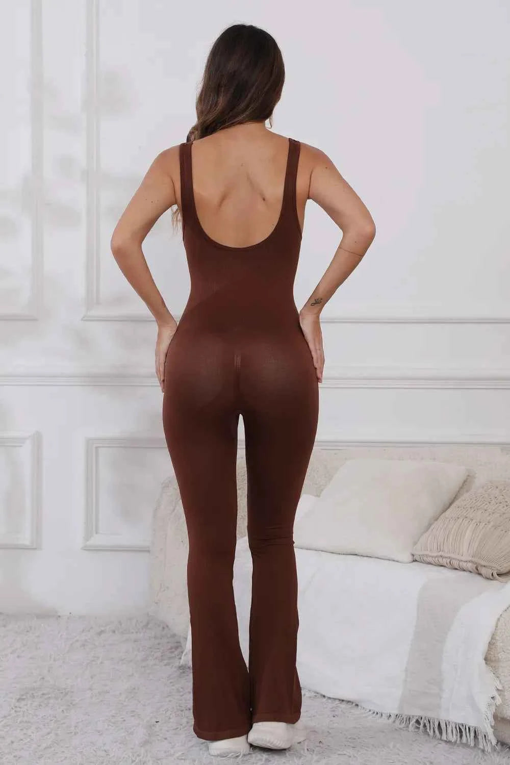 Scoop Neck Wide Strap Active Jumpsuit.