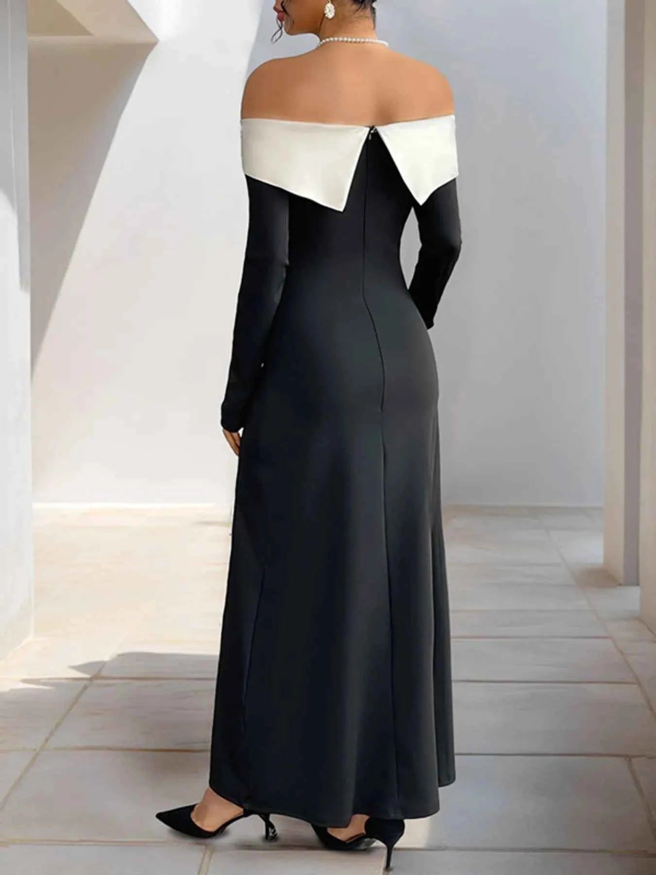 Side Slit Off-Shoulder Maxi Dress.