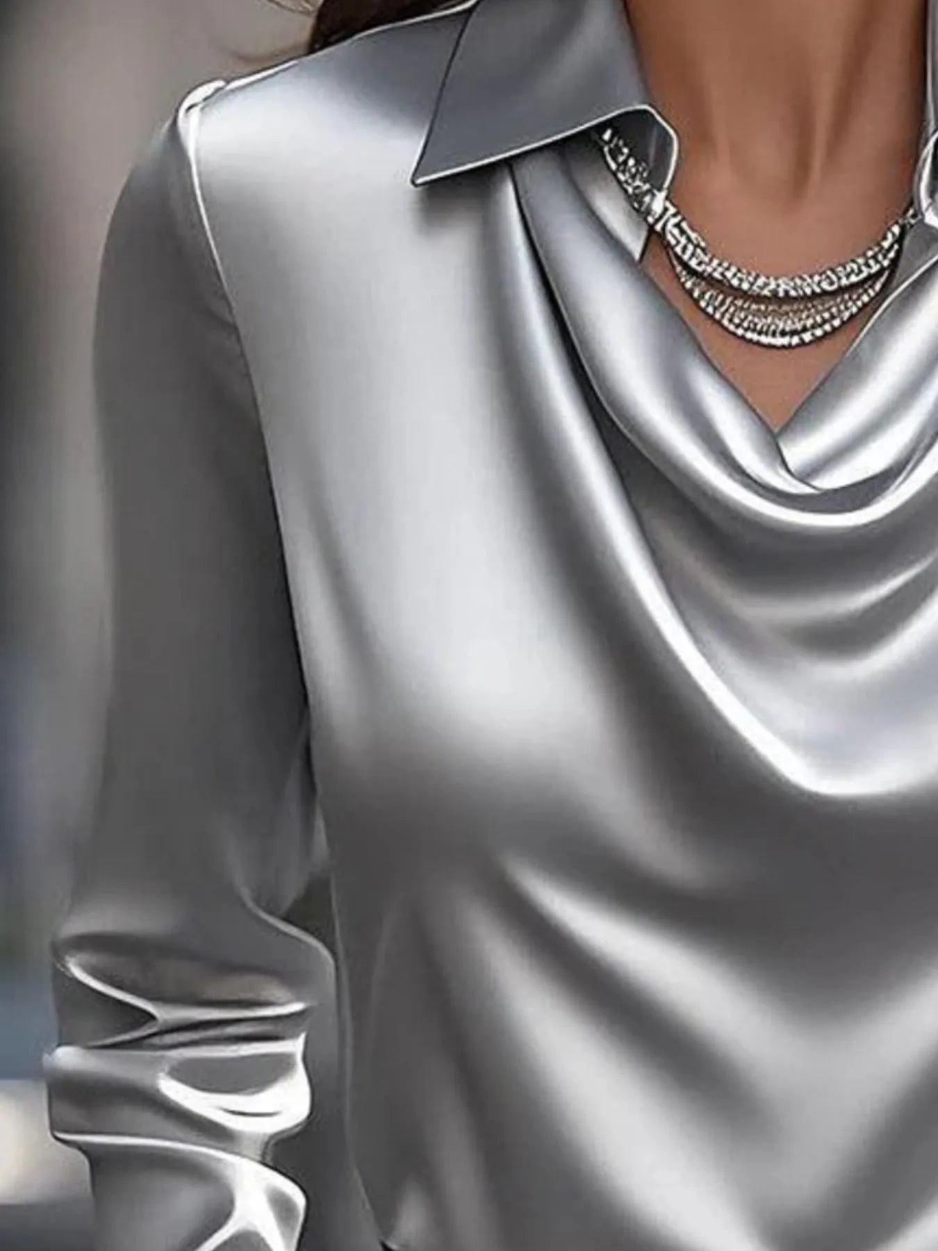 Plus Size Collared Neck Long Sleeve Blouse.