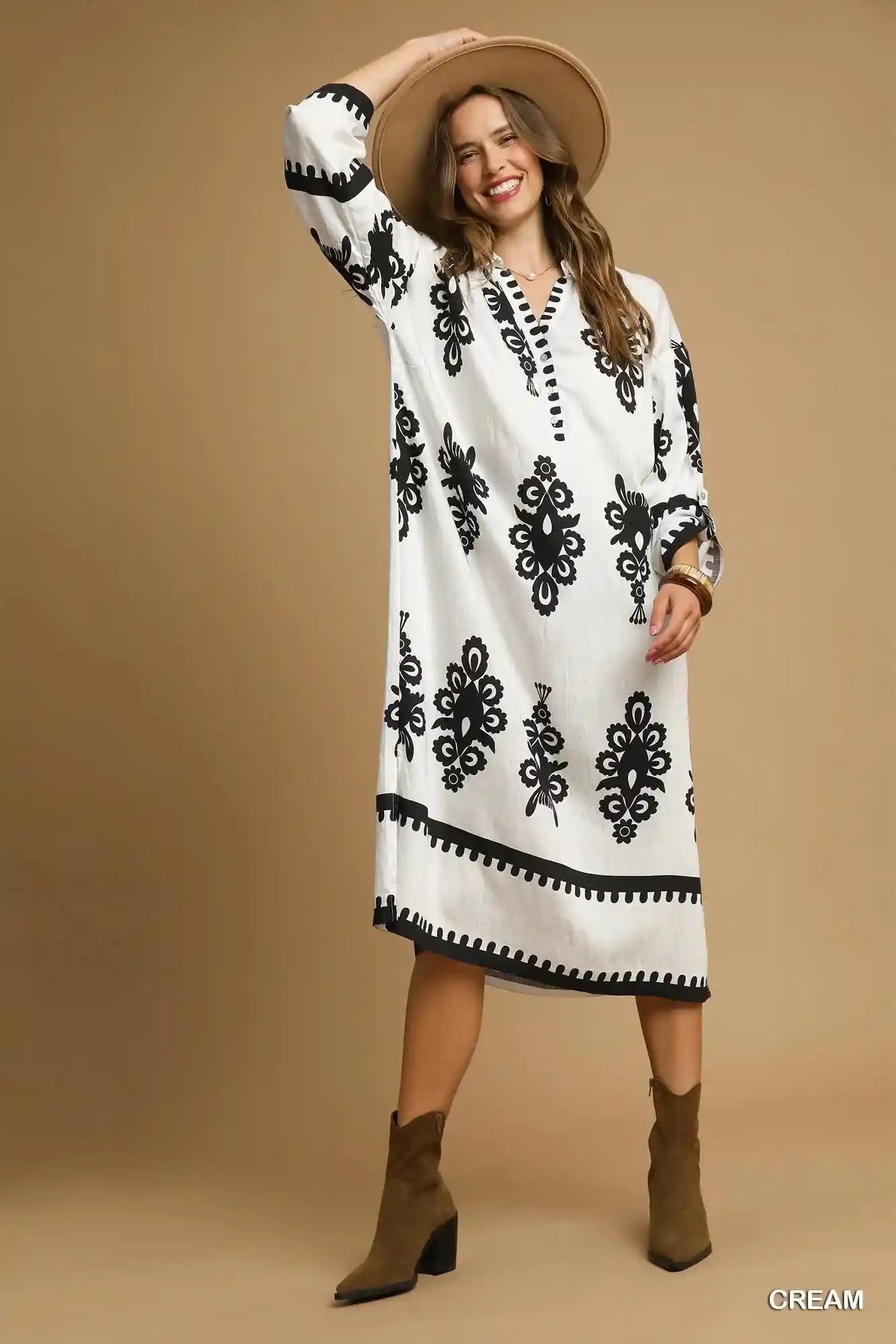 Umgee Abstract Print Midi Dress.