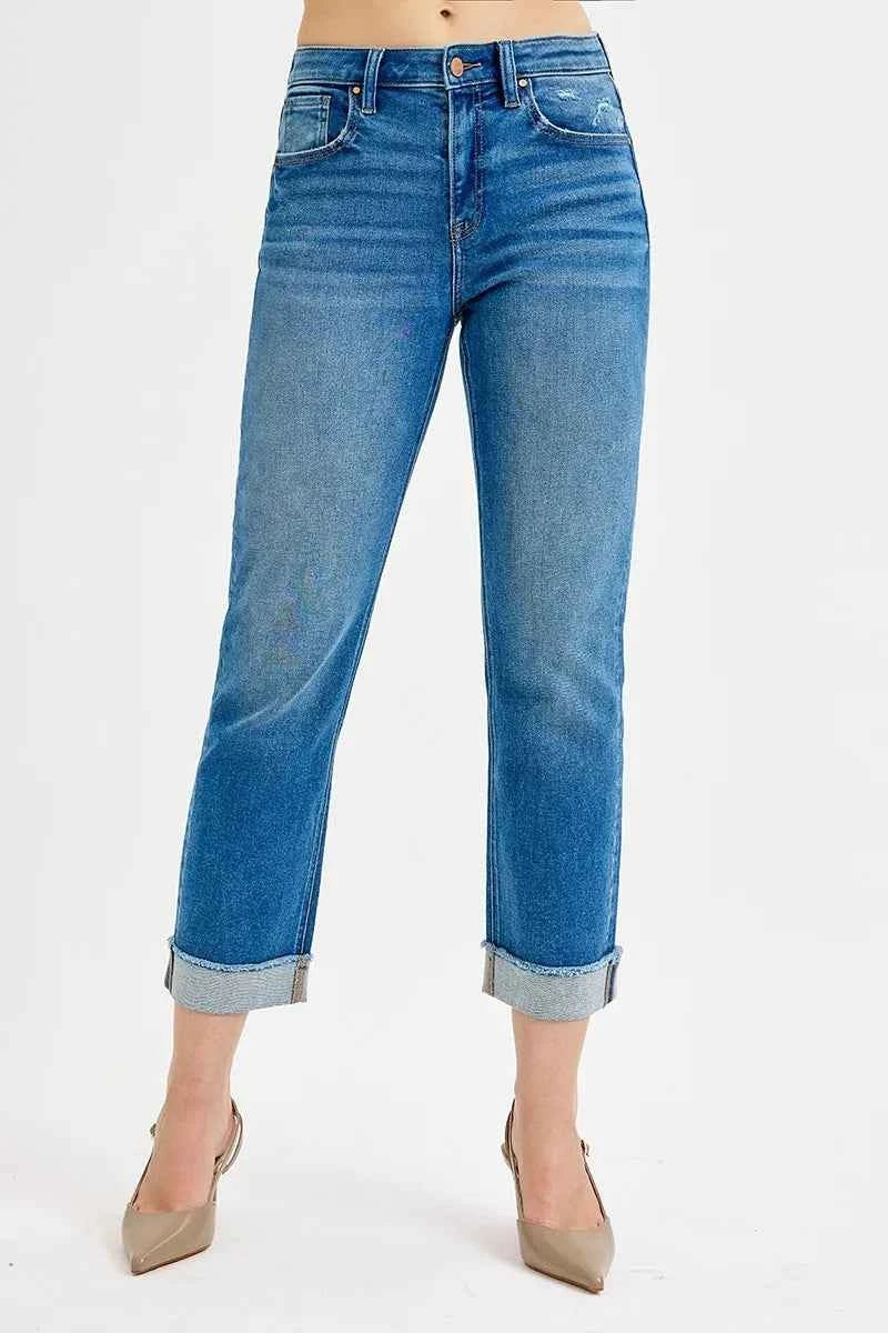 RISEN Full Size High Rise Boyfriend Fit Ankle Jeans Plus Size.
