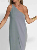 One-Shoulder Maxi Dress with Side Slit.