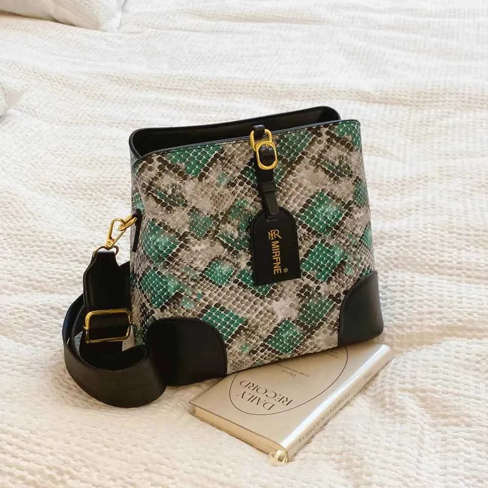 PU Leather Snakeskin Print Crossbody Bag.