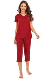 V-Neck Short Sleeve Lounge Set with Pants.