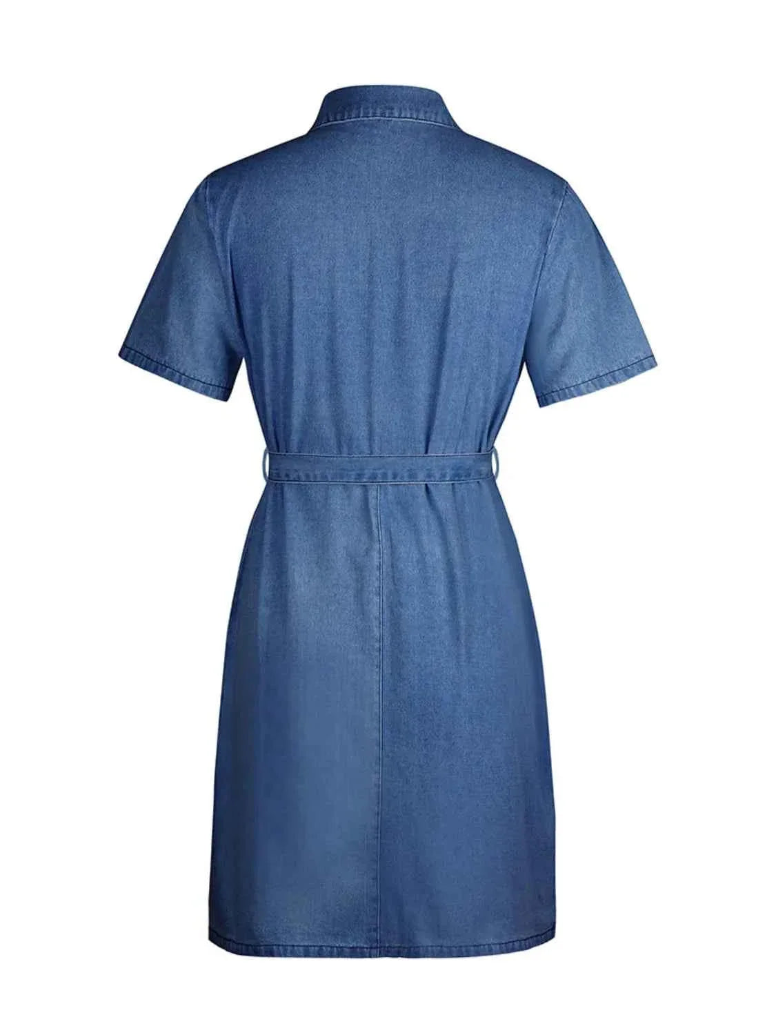 Plus Size Zip Front Short Sleeve Denim Dress.