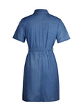 Plus Size Zip Front Short Sleeve Denim Dress.