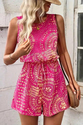 Boho Floral Print Sleeveless Summer Romper.