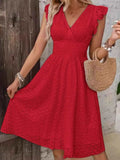 Eyelet Ruffled Cap Sleeve Mini Dress.