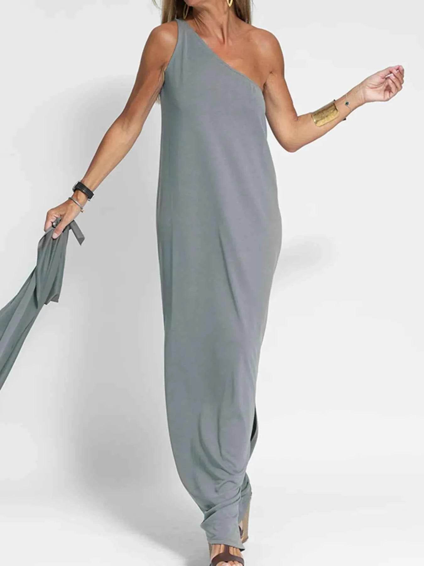 One-Shoulder Maxi Dress with Side Slit.