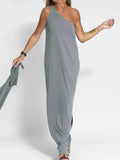 One-Shoulder Maxi Dress with Side Slit.