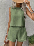 Round Neck Sleeveless Top and Shorts Set - EBYNN