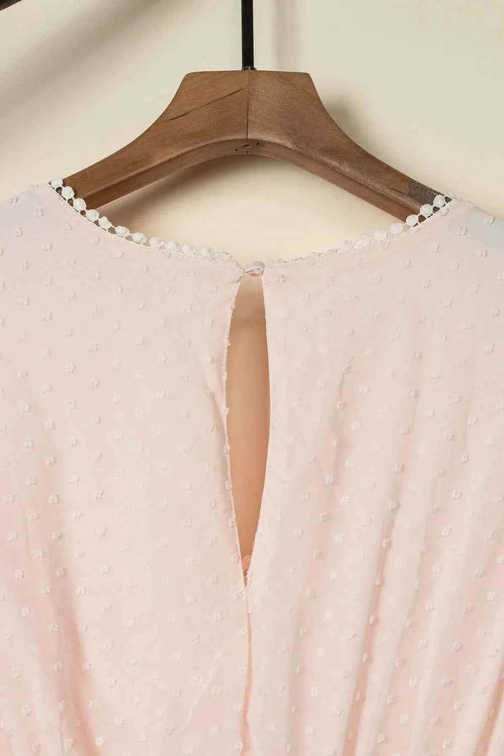 Polka Dot V-Neck Ruffle Midi Dress.