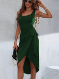 Wrap Tank Midi Dress with Asymmetric Hem.