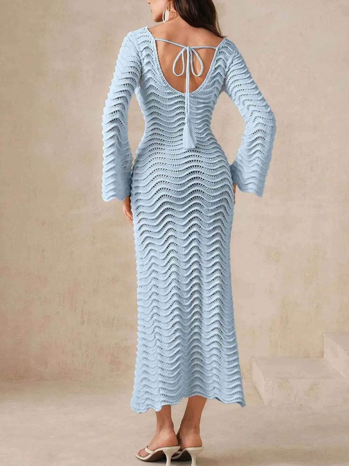 Wave Openwork Crochet Maxi Knit Dress.