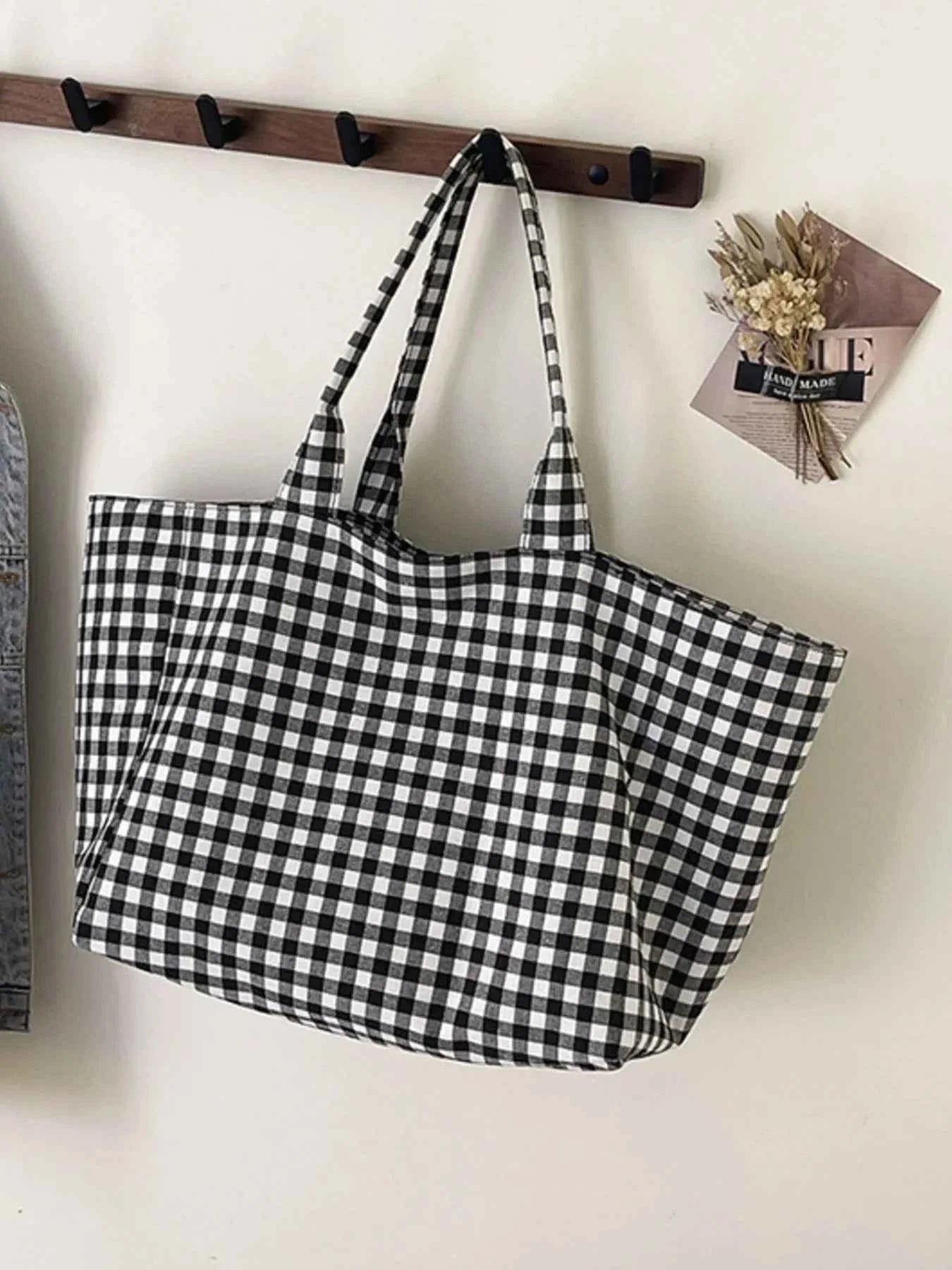 Classic Plaid Canvas Tote Bag.