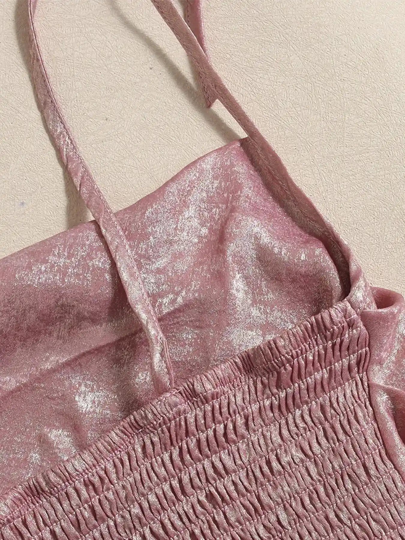 Tie Shoulder Cami Top with Ruched Detail.