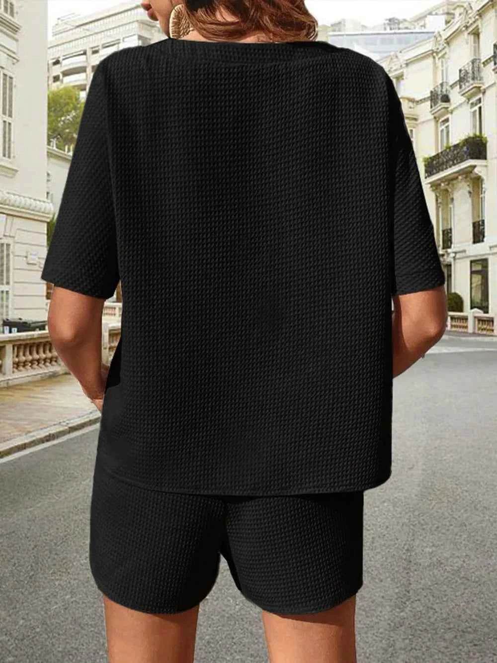 Waffle Knit Top and Shorts Set for Ultimate Comfort and Style - EBYNN