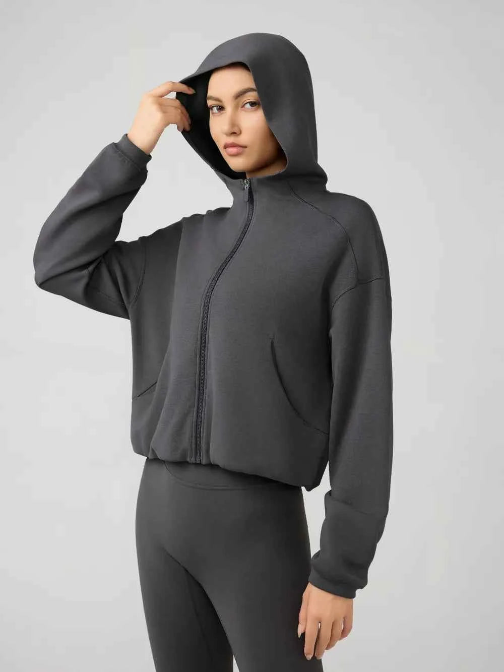Millennia Zip Up Dropped Shoulder Active Hoodie.