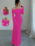 Off-Shoulder Long Sleeve Bodycon Maxi Dress.