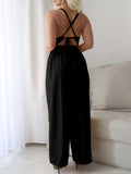 Devine Tie Back Backless Crisscross Jumpsuit.