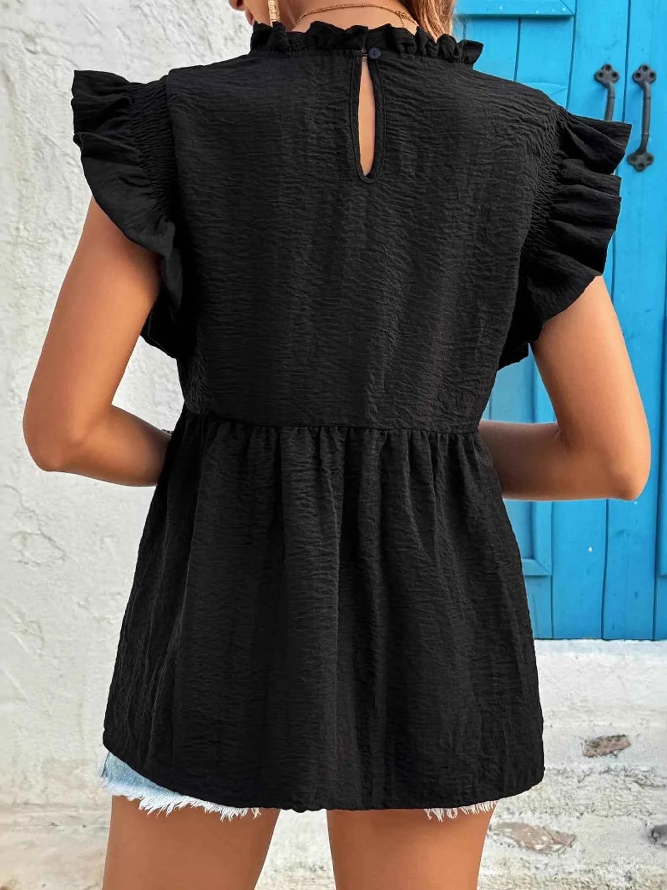 Ruffled Cap Sleeve Blouse.